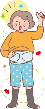 低血圧対策に、弾性ストッキングち弾性腹帯を着用している女性のイラスト